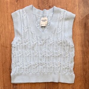 Abercrombie & Fitch Light Blue Cable Knit V-Neck Sweater Vest